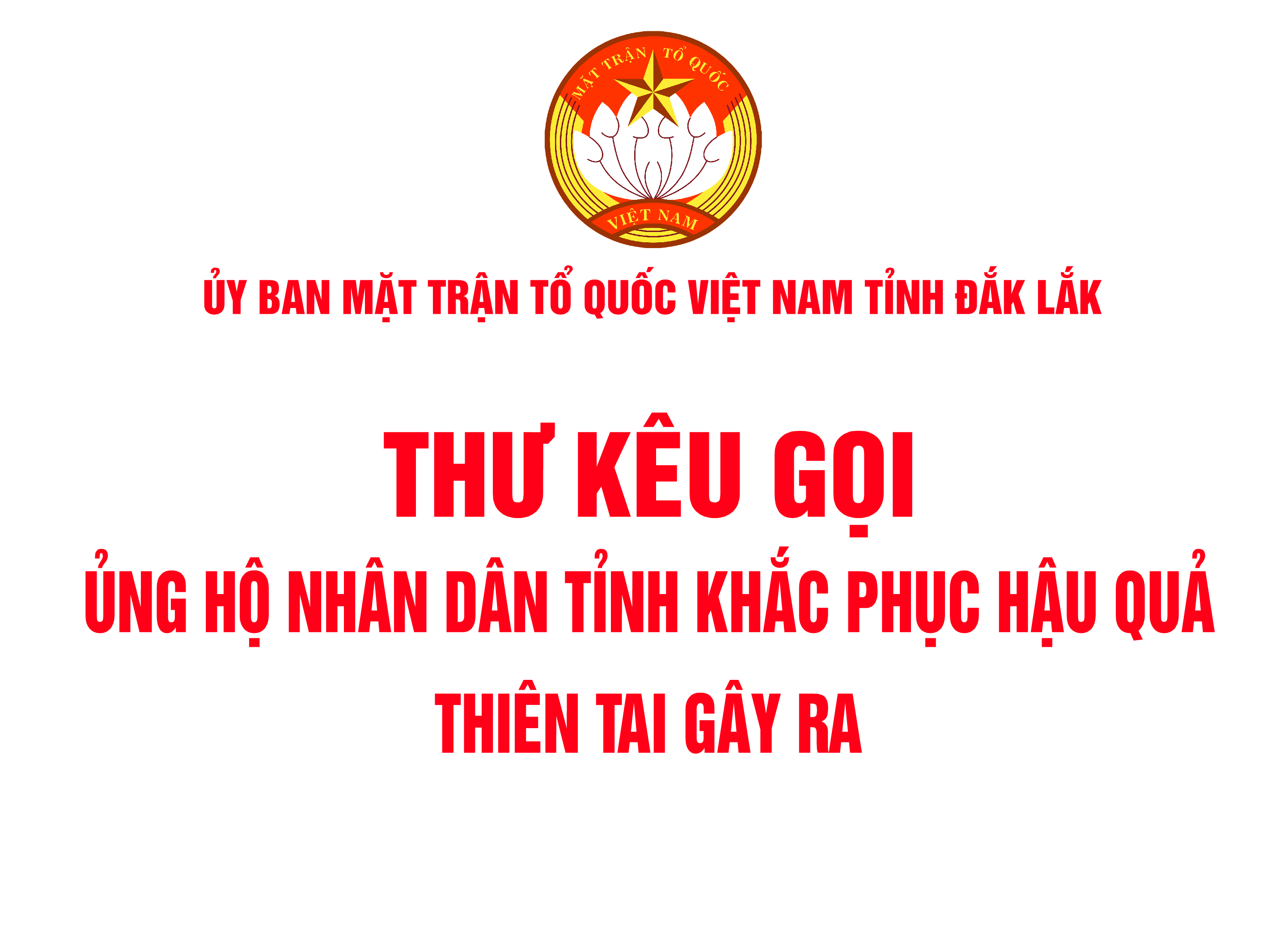 Thư kêu gọi ủng hộ Nhân dân tỉnh Đắk Lắk khắc phục hậu quả thiên tai gây ra